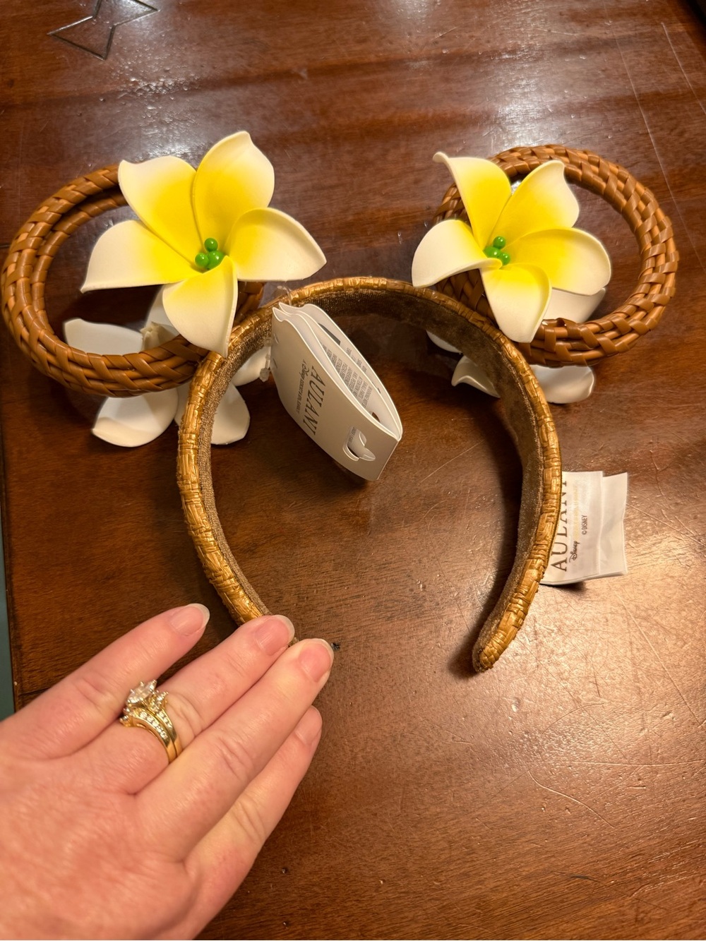 Disney Rare Rattan Flower Ear Headband - Yellow Plumeria